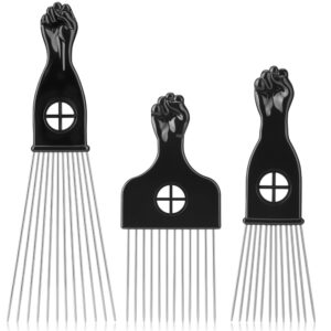 3 Pack Afro Hair Picks for Men and Women, Cpoxixt Metal Comb Medium