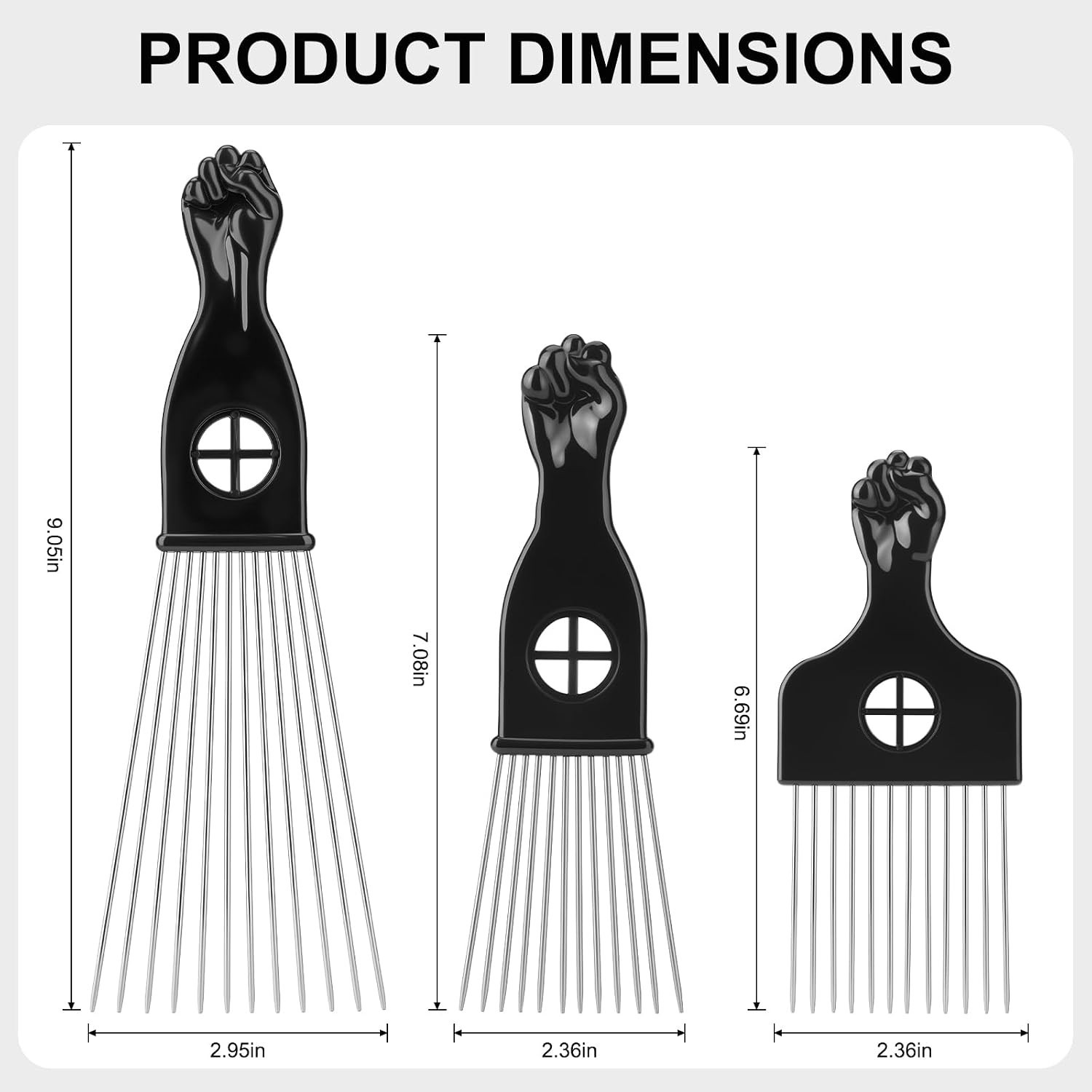 3 Pack Afro Hair Picks for Men and Women, Cpoxixt Metal Comb Medium - Image 3