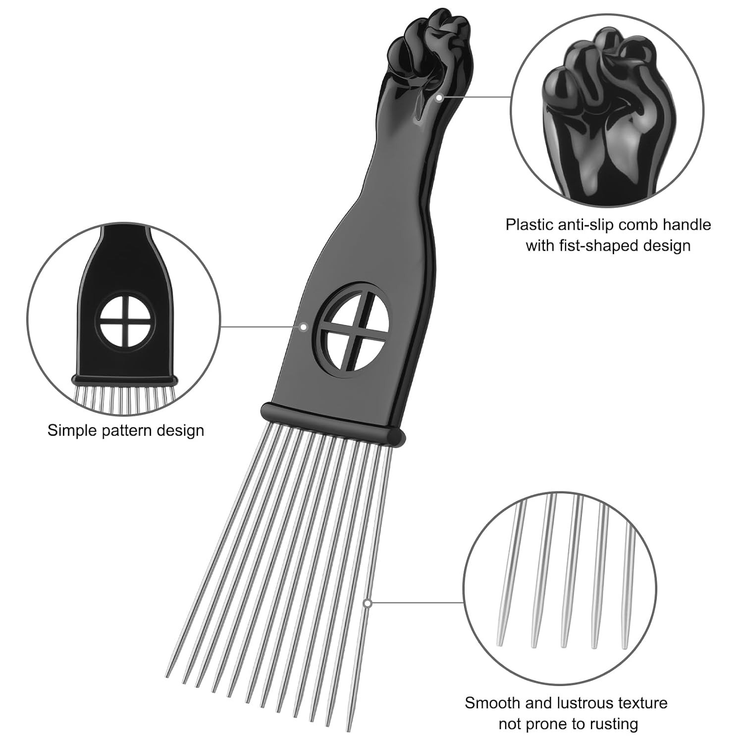 3 Pack Afro Hair Picks for Men and Women, Cpoxixt Metal Comb Medium - Image 4
