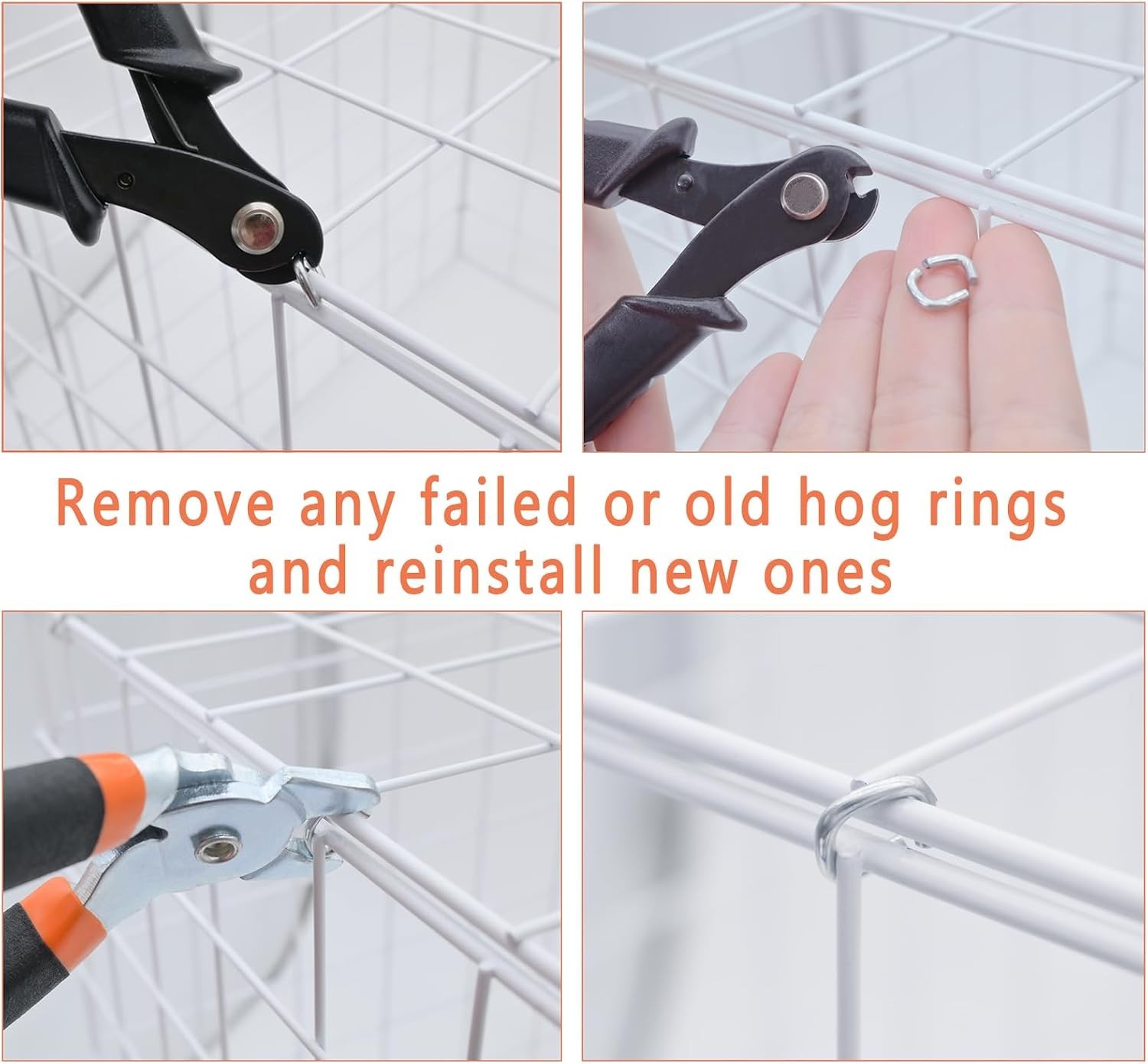 Bent Hog Ring Pliers Kit with 100 pcs Galvanized Hog Rings (3/8", 1/2", 3/4", - Image 8