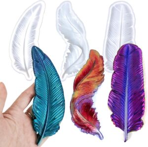 3PCS Feather Resin Mold 3D Feather Shape Silicone Molds for Epoxy Resin Casting