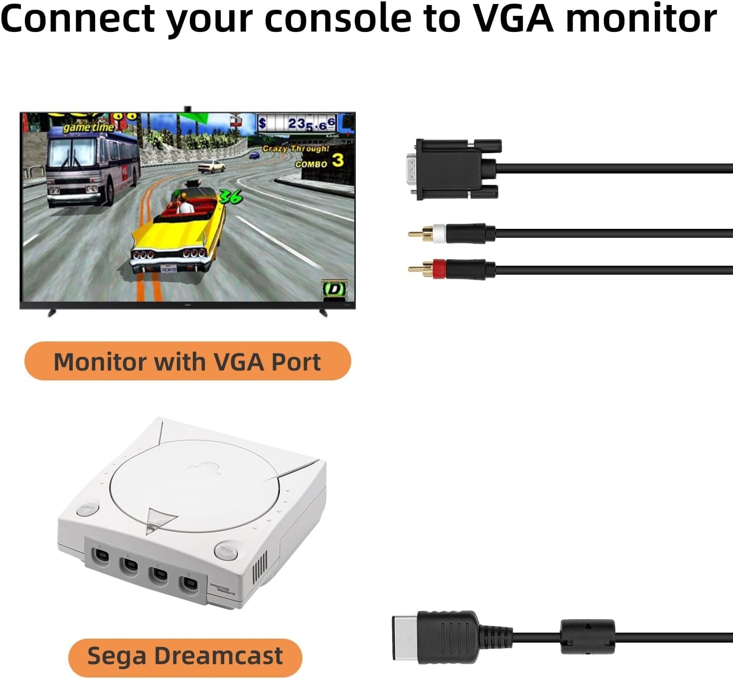 VGA AV Audio Video Cable for Sega Dreamcast - Image 3