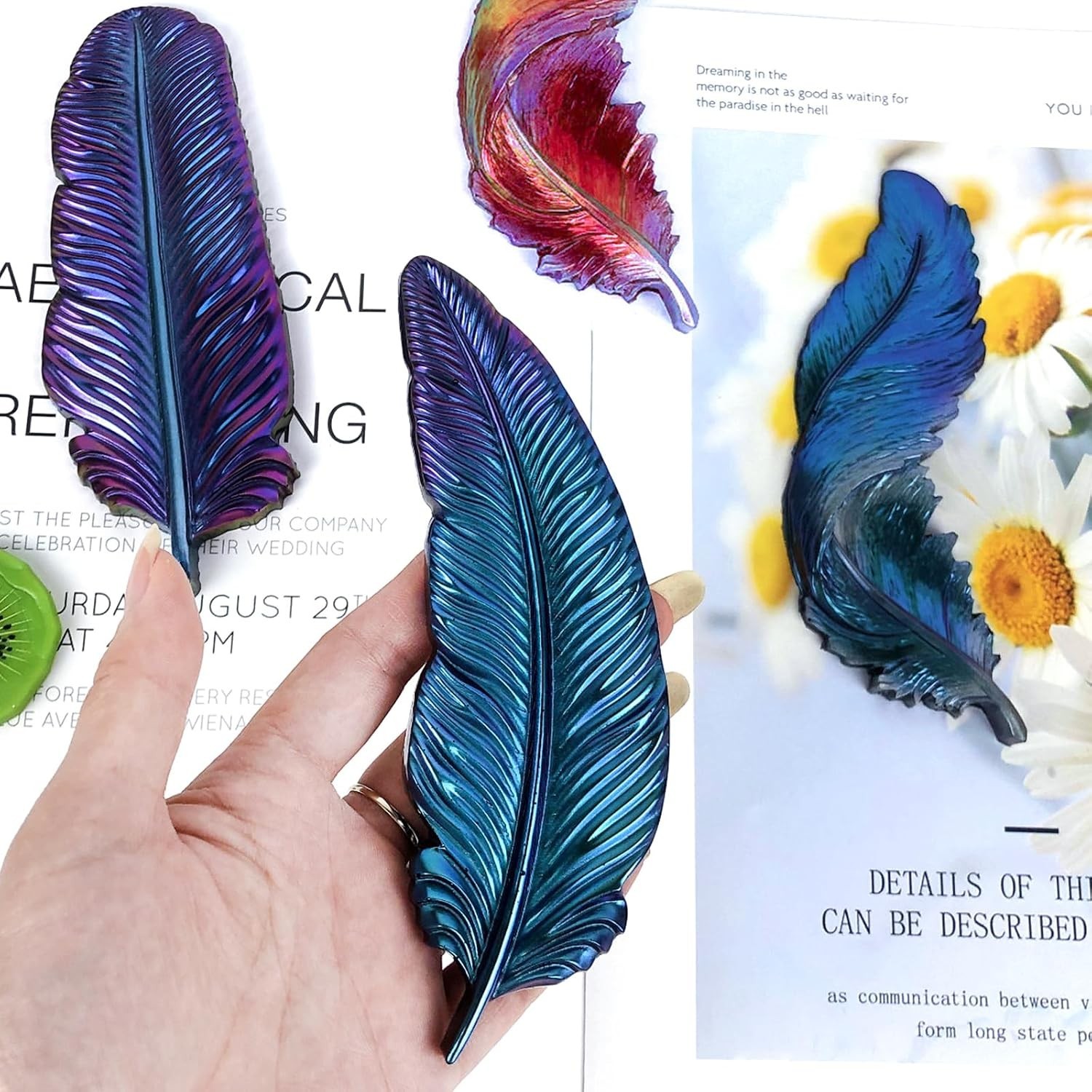 3PCS Feather Resin Mold 3D Feather Shape Silicone Molds for Epoxy Resin Casting - Image 4