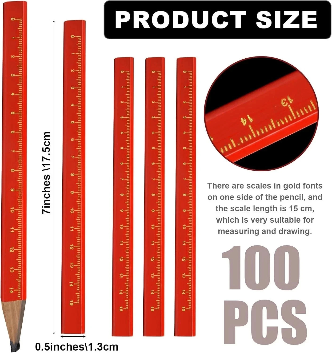100 Pcs Heavy Duty Octagonal Hard Black Carpenter Pencils for Woodworking and Co - Image 3