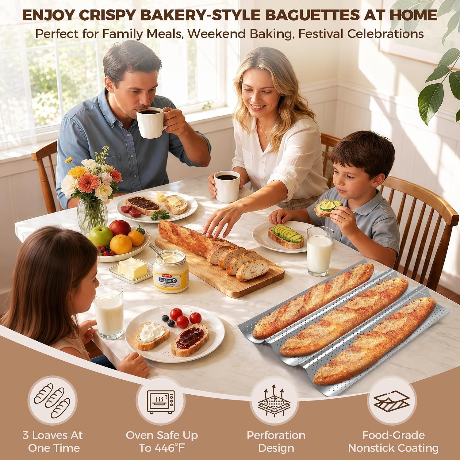 Baguette Bread Pan Premium Nonstick Perforated French Bread Baguette Baking Pan - Image 3