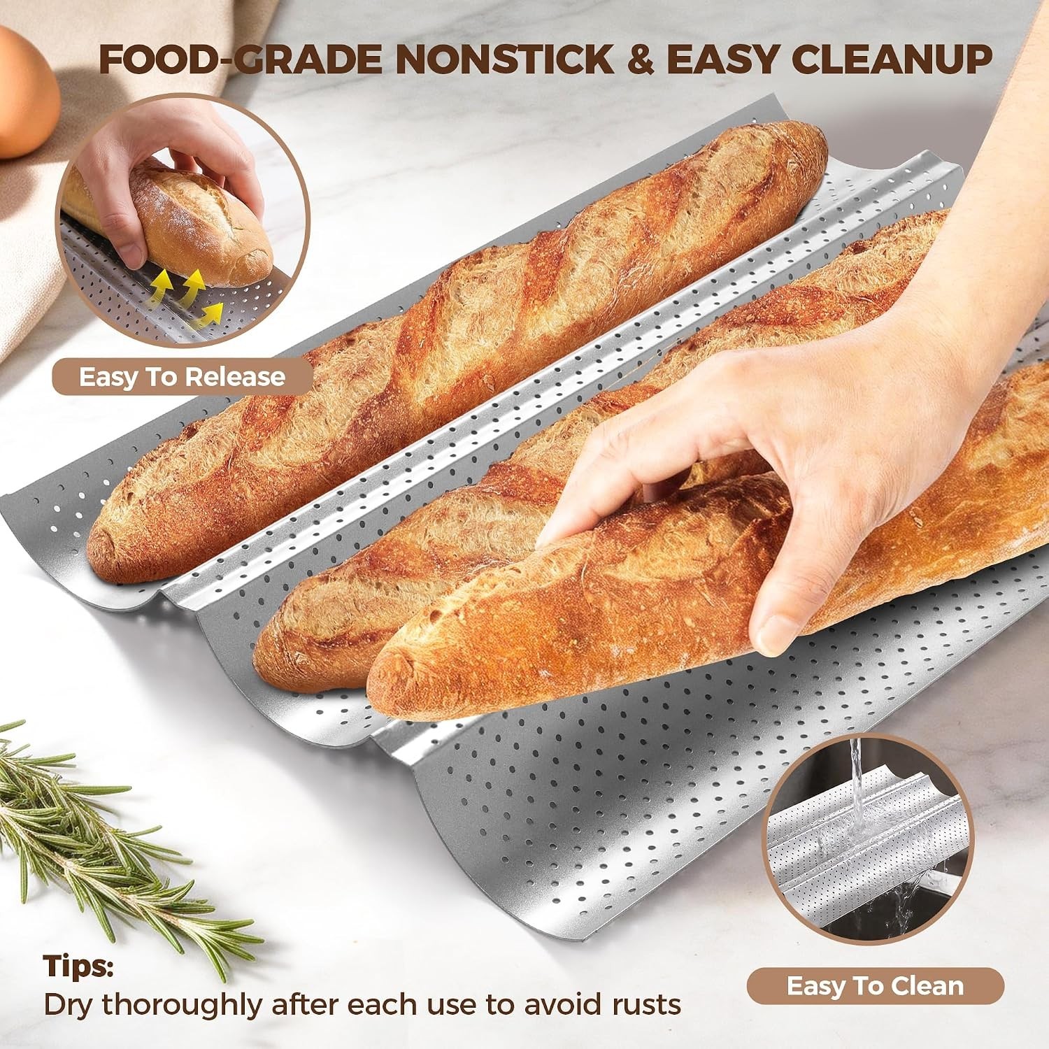 Baguette Bread Pan Premium Nonstick Perforated French Bread Baguette Baking Pan - Image 4