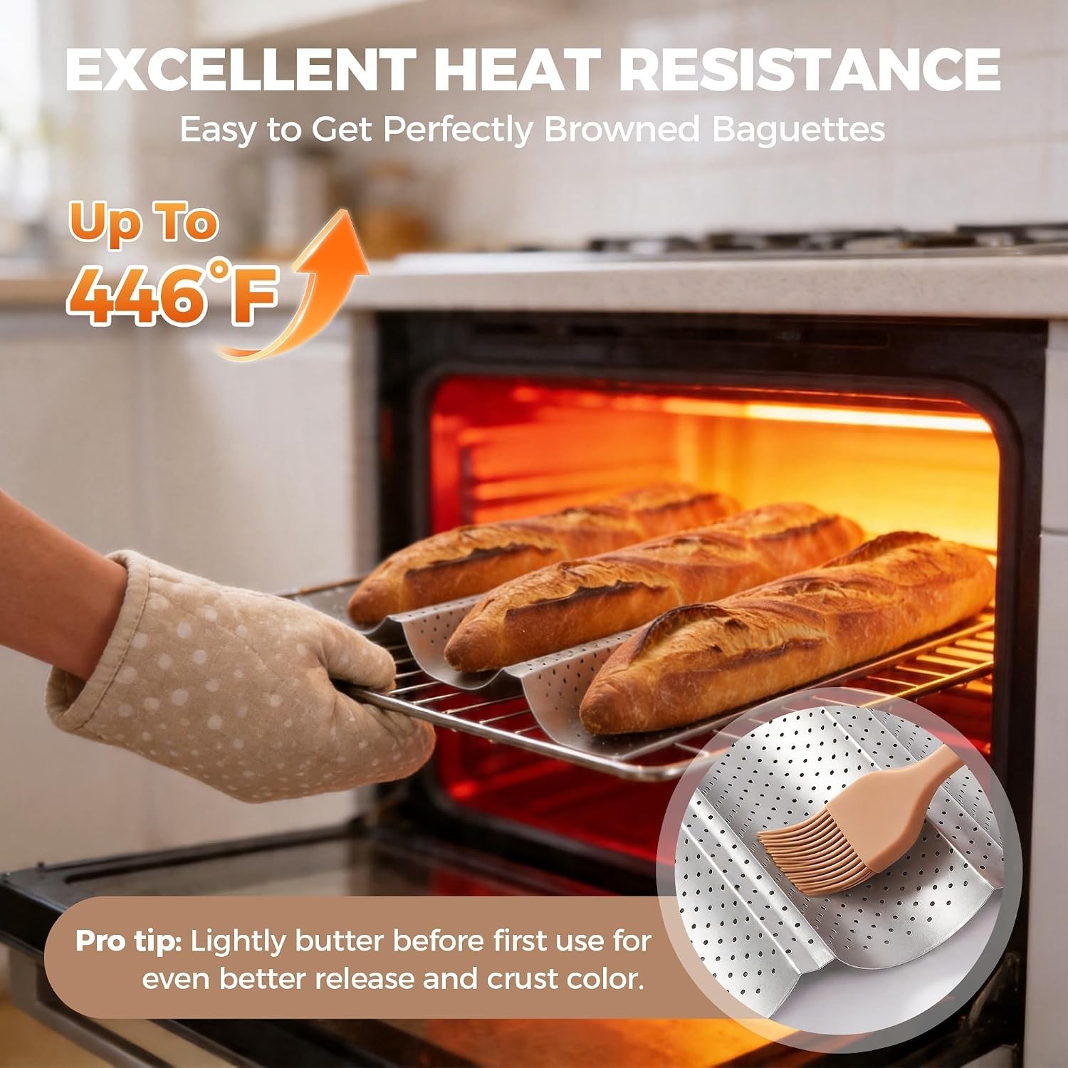 Baguette Bread Pan Premium Nonstick Perforated French Bread Baguette Baking Pan - Image 6