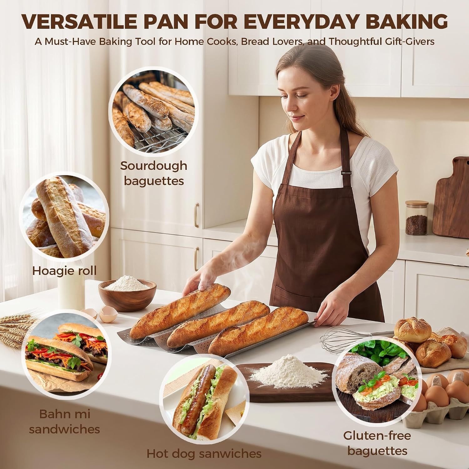 Baguette Bread Pan Premium Nonstick Perforated French Bread Baguette Baking Pan - Image 7