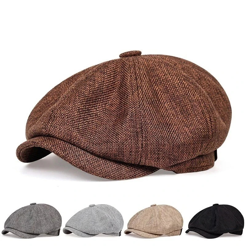Newsboy Hat Flat Cap Driver Herringbone Tweed Plain Wool Baker Boy Classic Golf