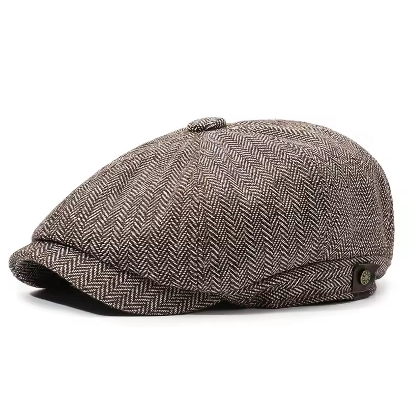 Newsboy Hat Flat Cap Driver Herringbone Tweed Plain Wool Baker Boy Classic Golf - Image 11