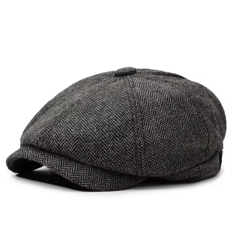 Newsboy Hat Flat Cap Driver Herringbone Tweed Plain Wool Baker Boy Classic Golf - Image 12