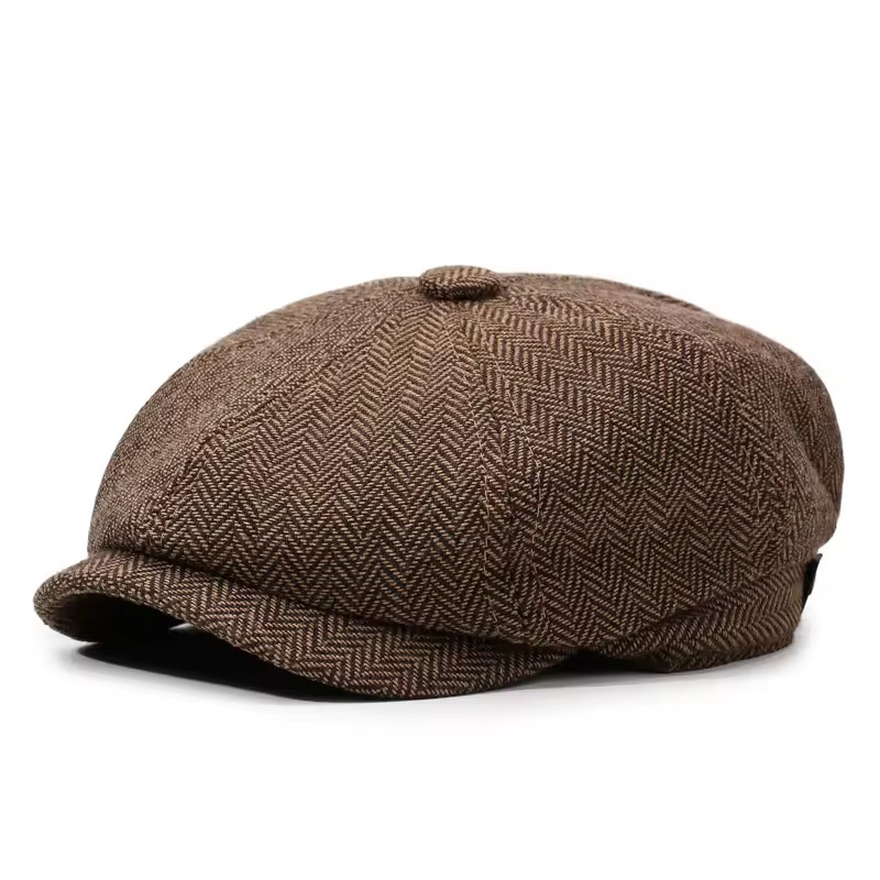 Newsboy Hat Flat Cap Driver Herringbone Tweed Plain Wool Baker Boy Classic Golf - Image 14