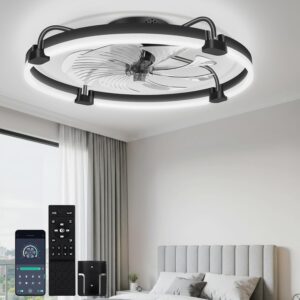 24" Ceiling Fan with Light, Remote & App Control, Fandelier Low Profile Flush...