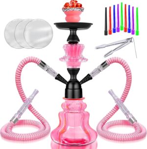 14" Premium 2-Hose Hookah Set - Complete Portable Kit with Case, 20 Tips & 50...