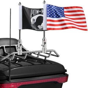 2 Pack Motorcycle Flag Pole Fold Down 90° with American Flag and Pow-mia Fl
