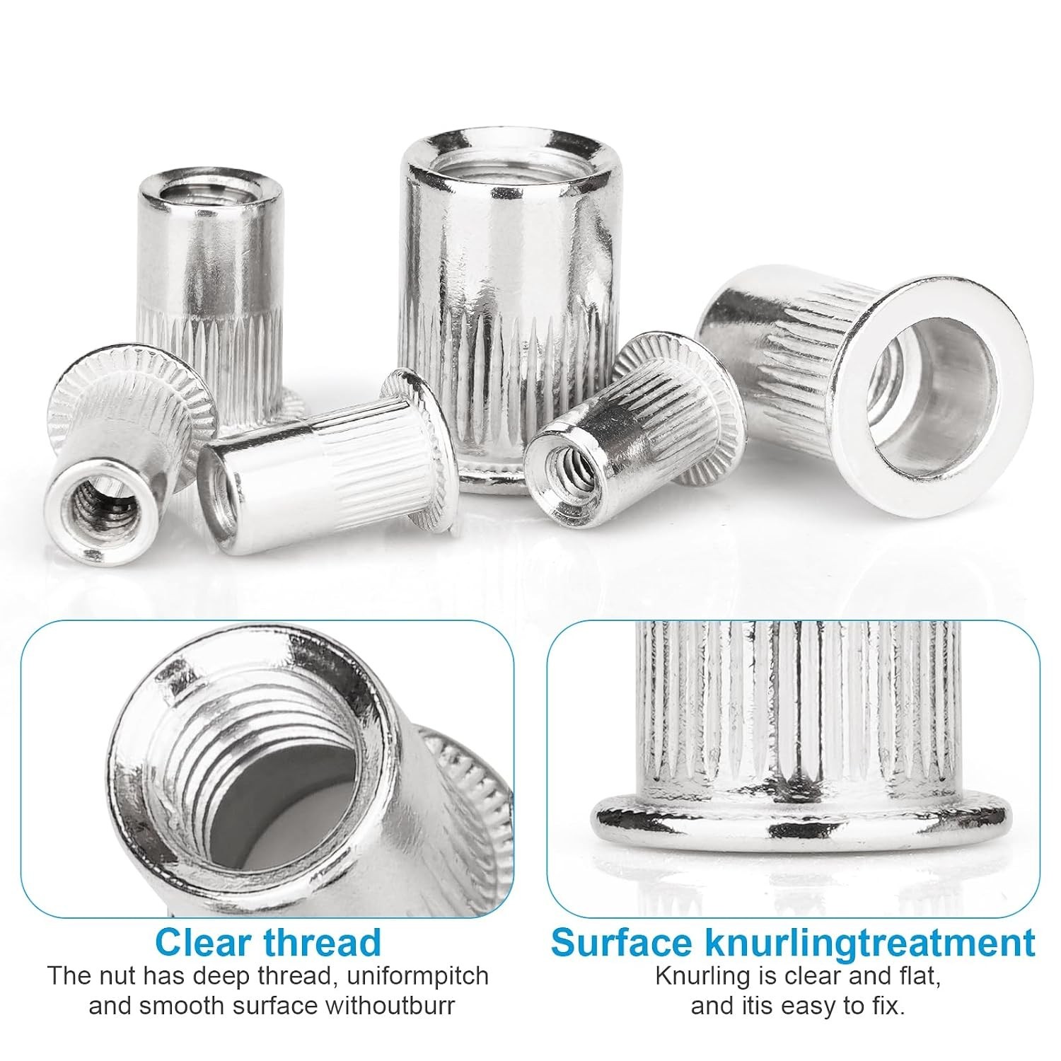 1/4"-20 Rivet Nut, 100Pcs 304 Stainless Steel Flat Head Rivnut Threaded Inser... - Image 5