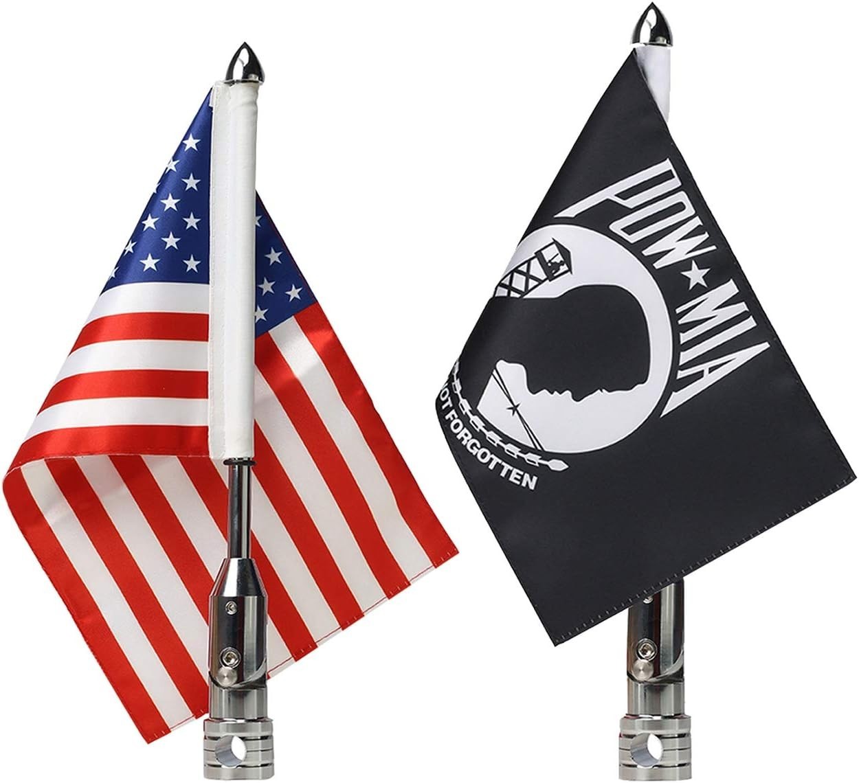 2 Pack Motorcycle Flag Pole Fold Down 90° with American Flag and Pow-mia Fl - Image 8