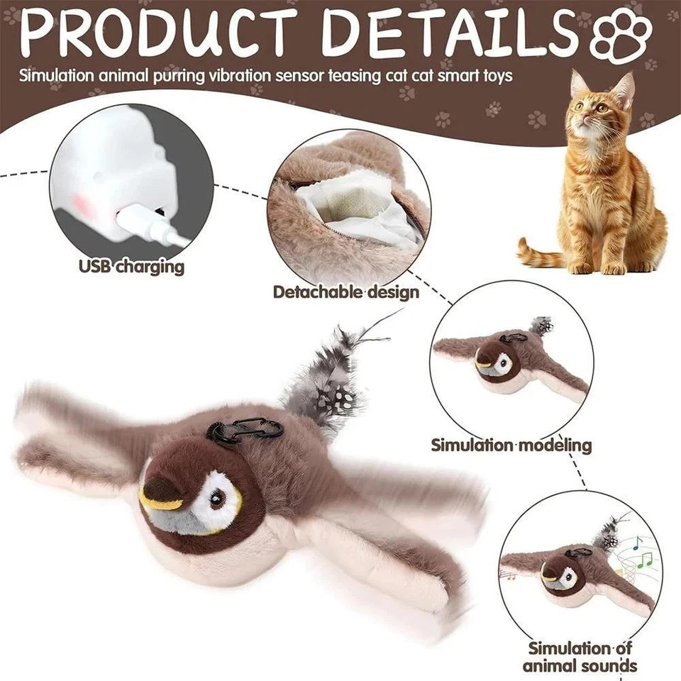 USB Interactive Flying Bird Cat Toys Electronic Pet Simulation Sparrow Toy - Image 2