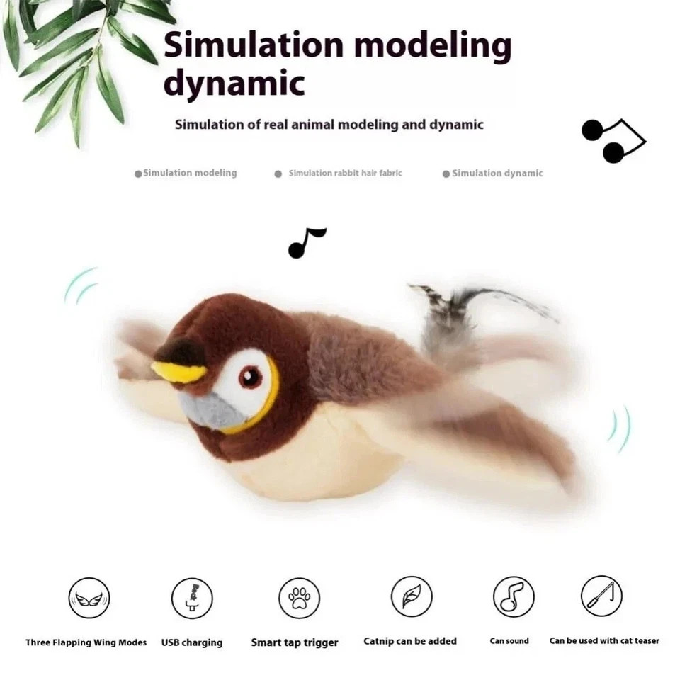 USB Interactive Flying Bird Cat Toys Electronic Pet Simulation Sparrow Toy - Image 5