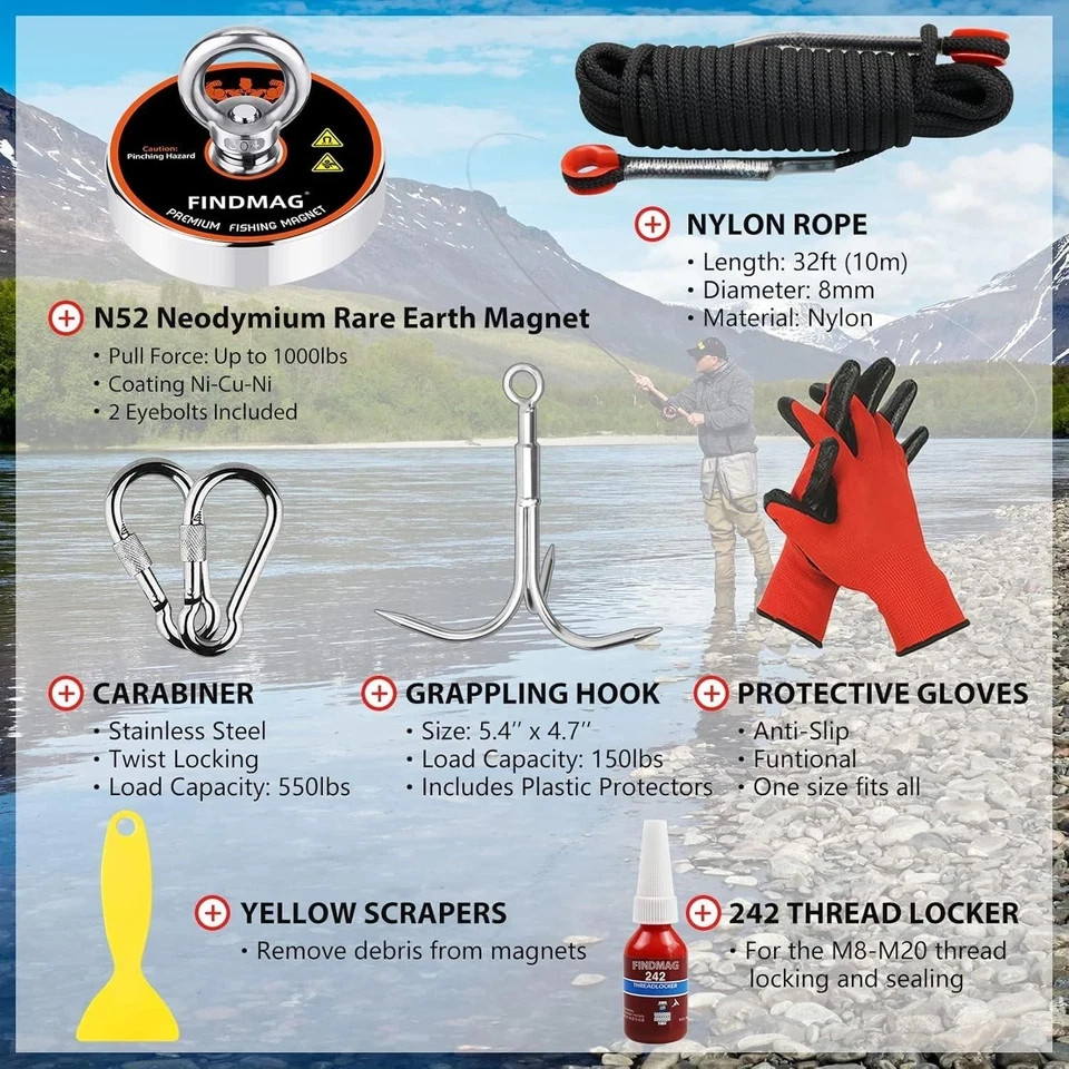 Magnet Fishing Kit with Case Fishing Magnets 1000 Lbs Pulling Force Super Strong - Image 2