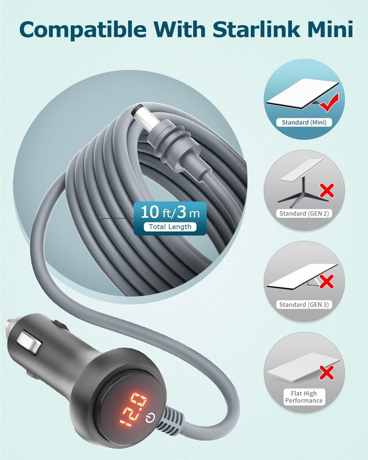 Starlink Mini Cable 10FT Car Adapter for Starlink Mini 12V Adapter with Switch/D - Image 3