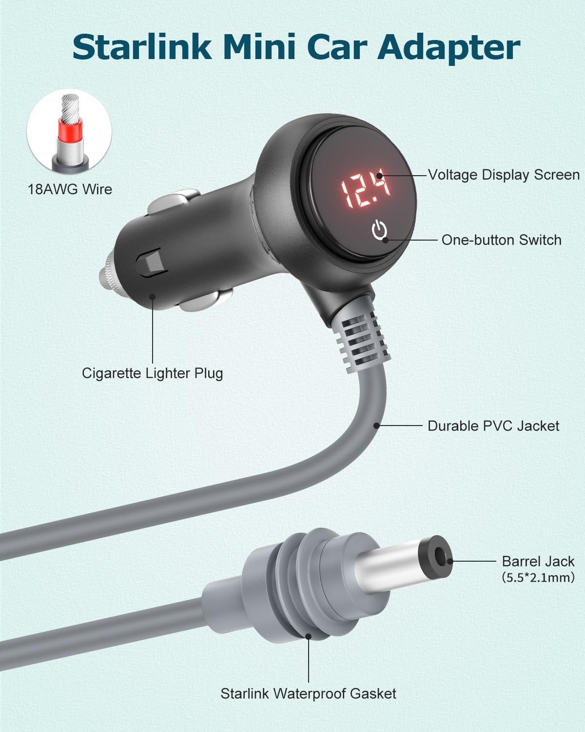 Starlink Mini Cable 10FT Car Adapter for Starlink Mini 12V Adapter with Switch/D - Image 4