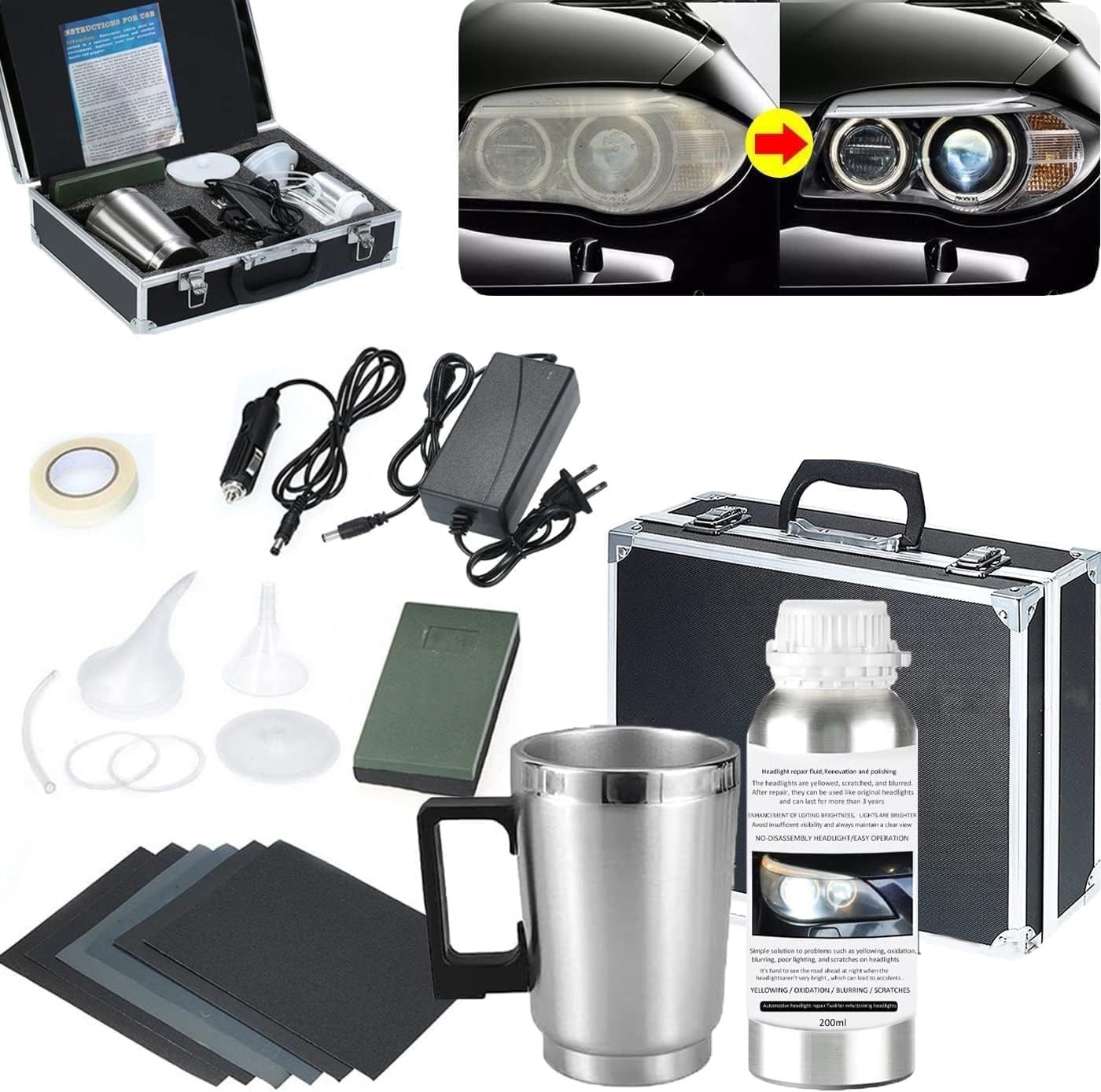 Car Headlight Restoration Kit, Auto Headlight Lens Polish Repair Kit Atomizing