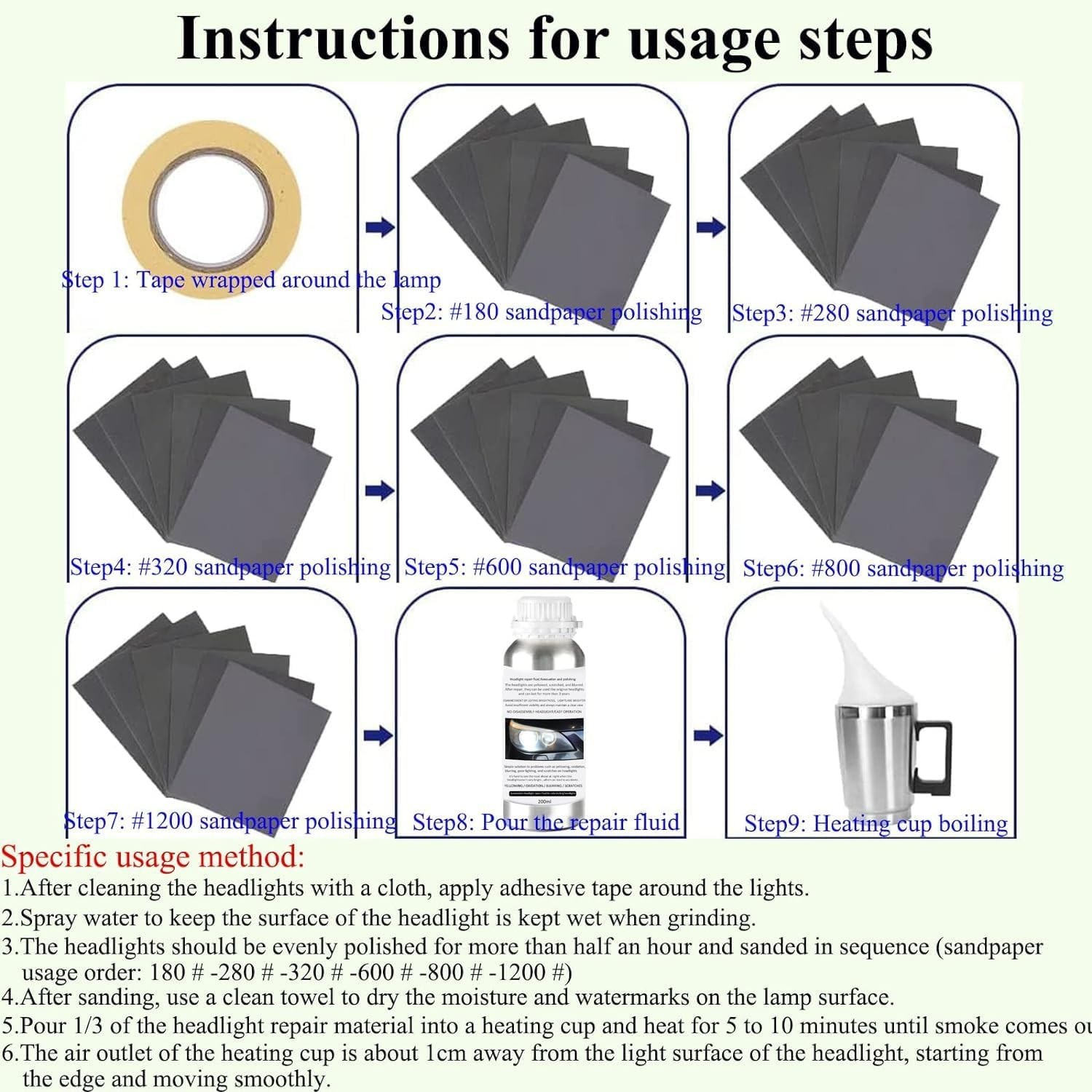 Car Headlight Restoration Kit, Auto Headlight Lens Polish Repair Kit Atomizing - Image 3