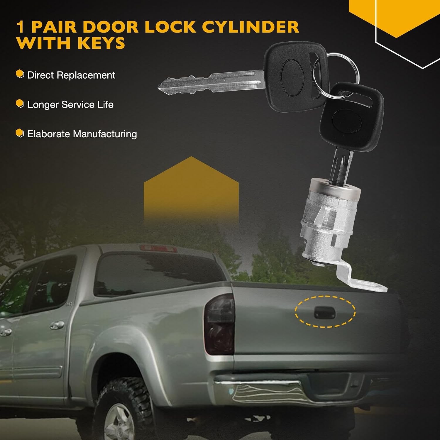 Tailgate Handle Liftgate Latch w Lock Cylinder 2 Keys 2000-2006 Toyota Tundra - Image 4