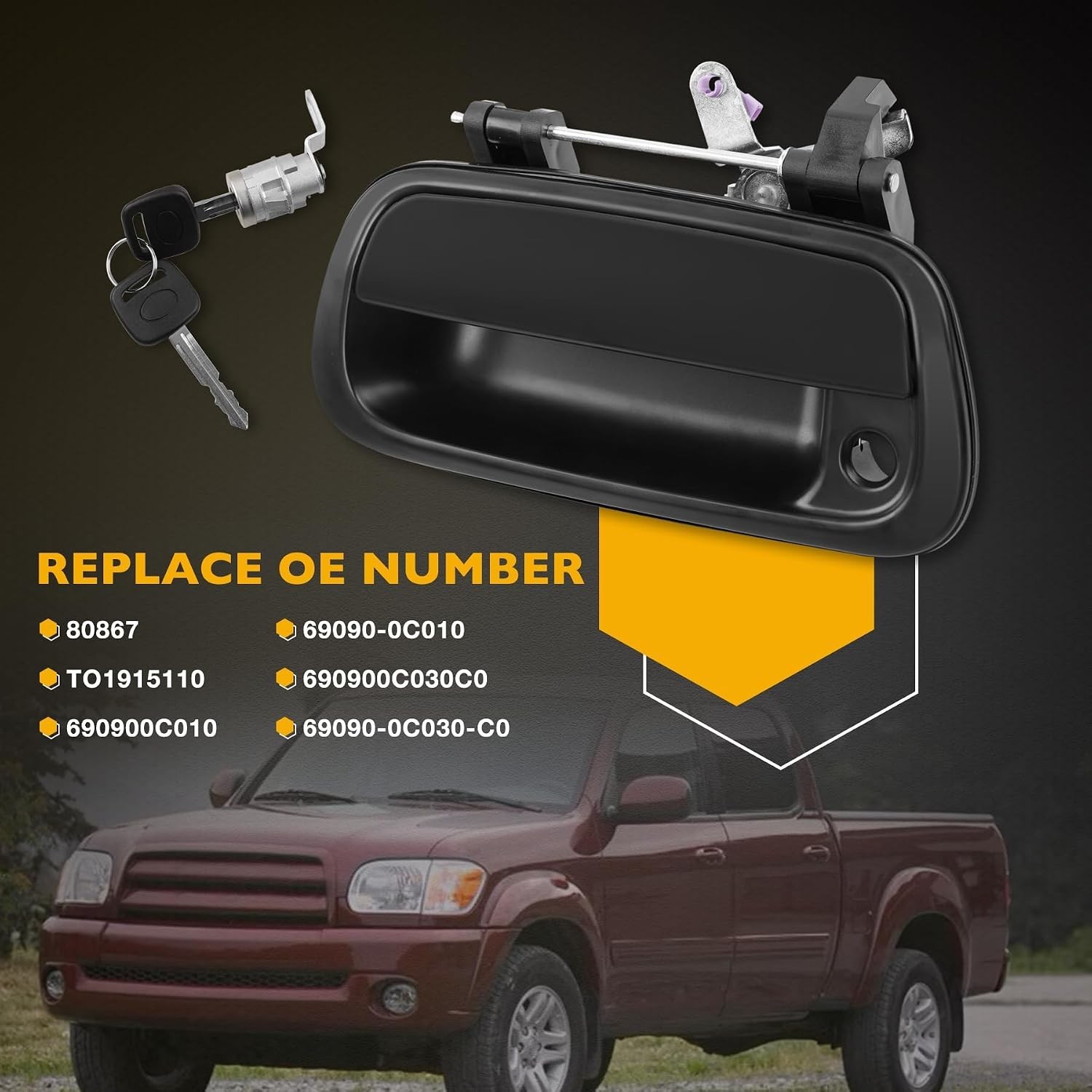 Tailgate Handle Liftgate Latch w Lock Cylinder 2 Keys 2000-2006 Toyota Tundra - Image 7