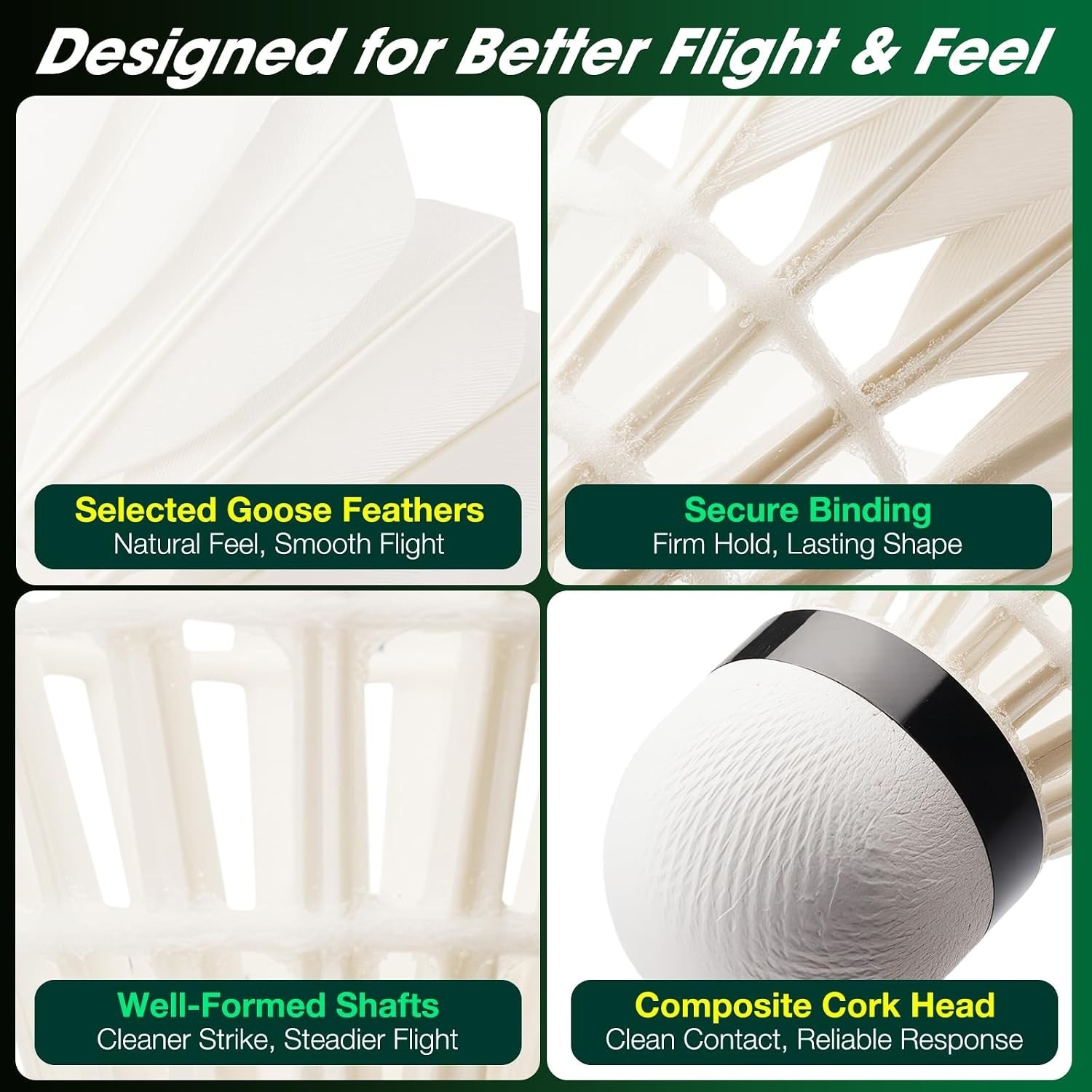 4 10 Pack Goose Feather Badminton Shuttlecocks Birdies Composite Cork Head Stabl - Image 2