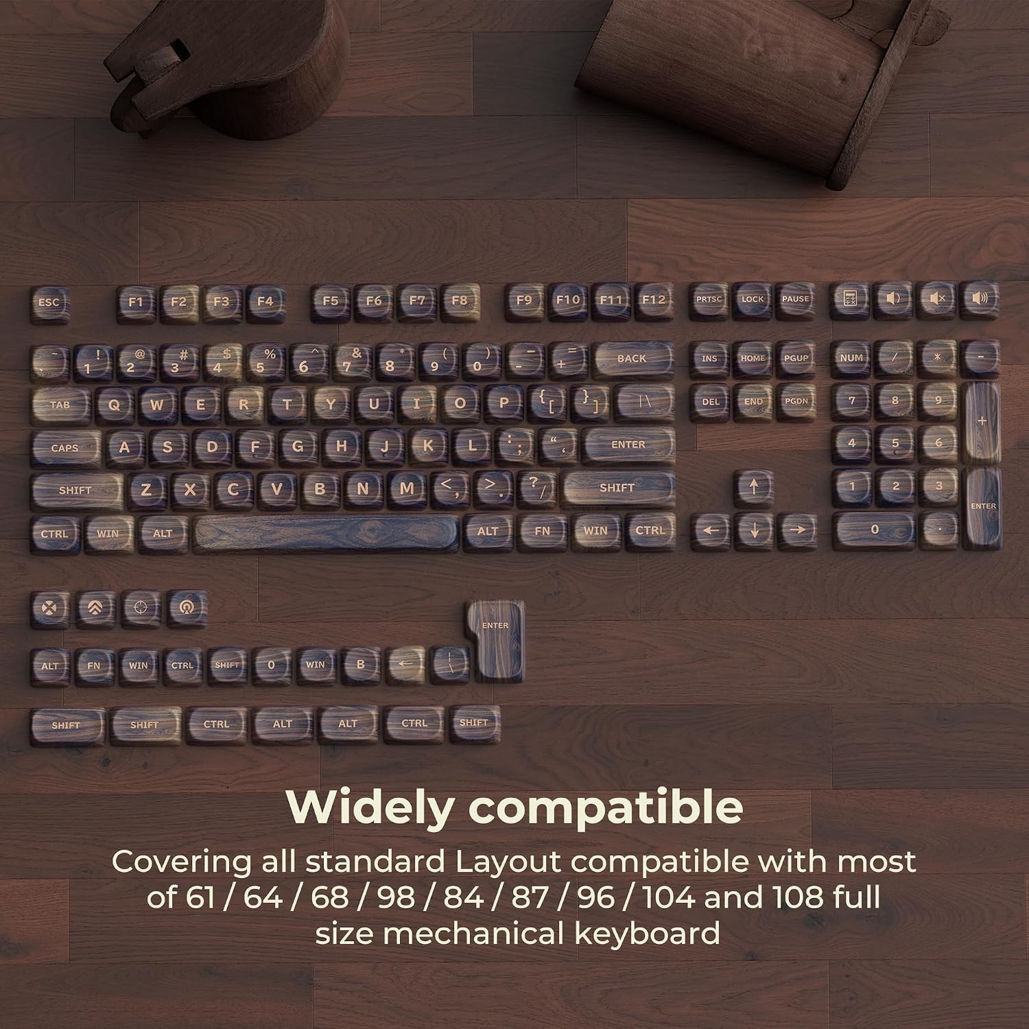 MOA Profile Wood Grain Keycaps,XVX PBT Keycaps 130pcs Retro Keycap Set for Me... - Image 3