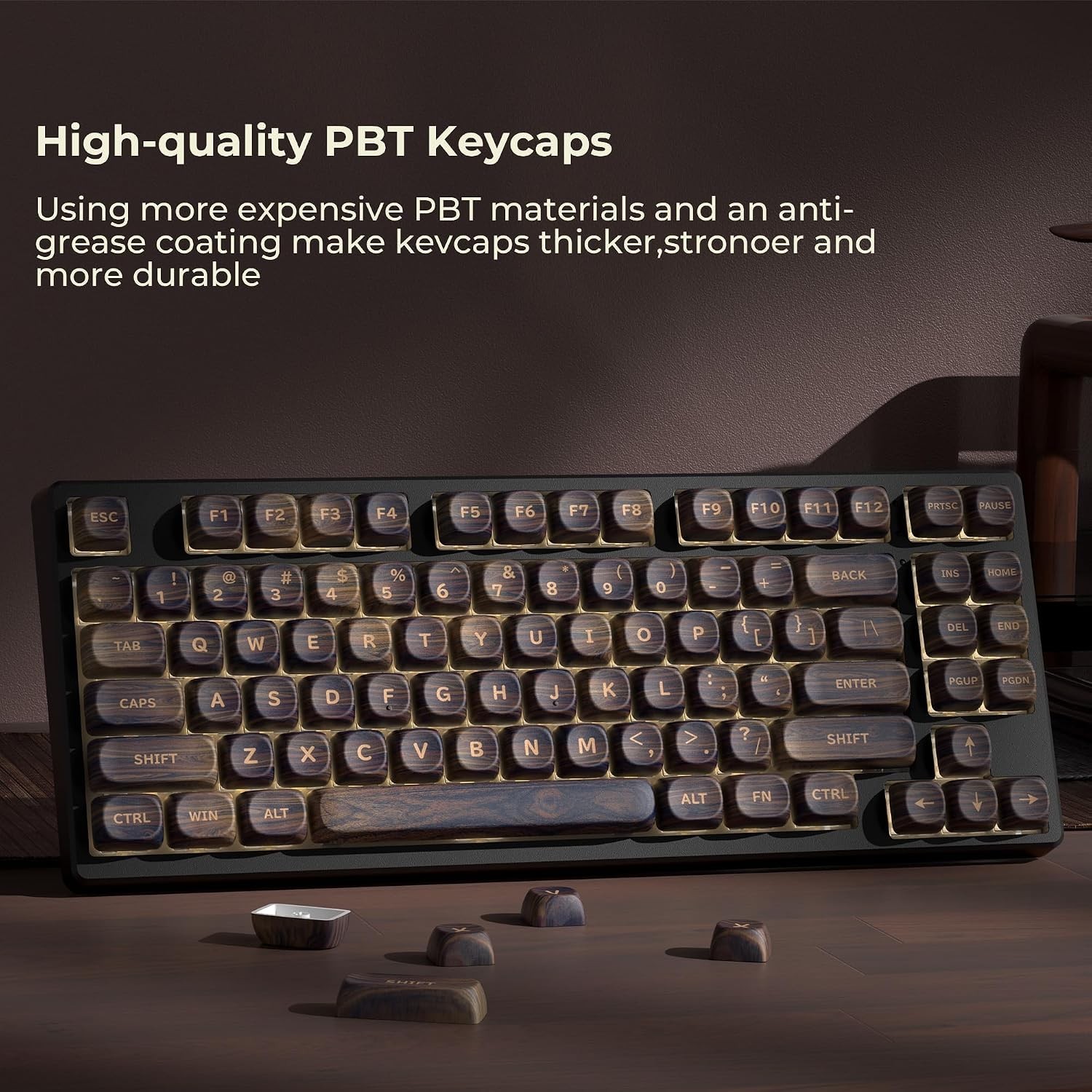 MOA Profile Wood Grain Keycaps,XVX PBT Keycaps 130pcs Retro Keycap Set for Me... - Image 5