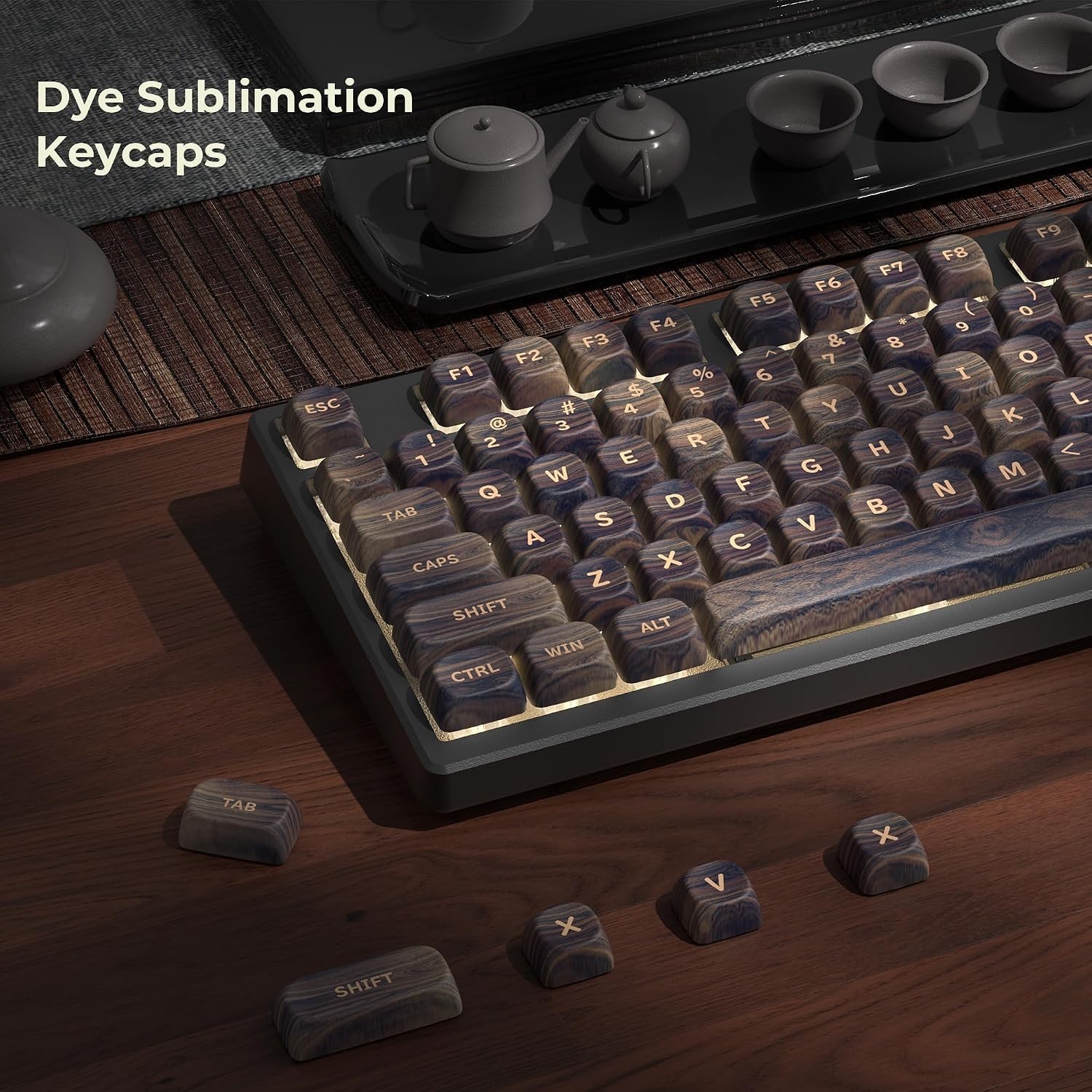 MOA Profile Wood Grain Keycaps,XVX PBT Keycaps 130pcs Retro Keycap Set for Me... - Image 6