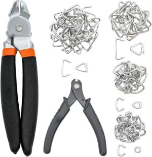 Bent Hog Ring Pliers Kit with 100 pcs Galvanized Hog Rings (3/8", 1/2", 3/4",