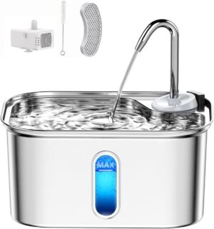 2.5L/85Oz Cat Water Fountain Stainless Steel Quiet | Kitty Spout Cat F