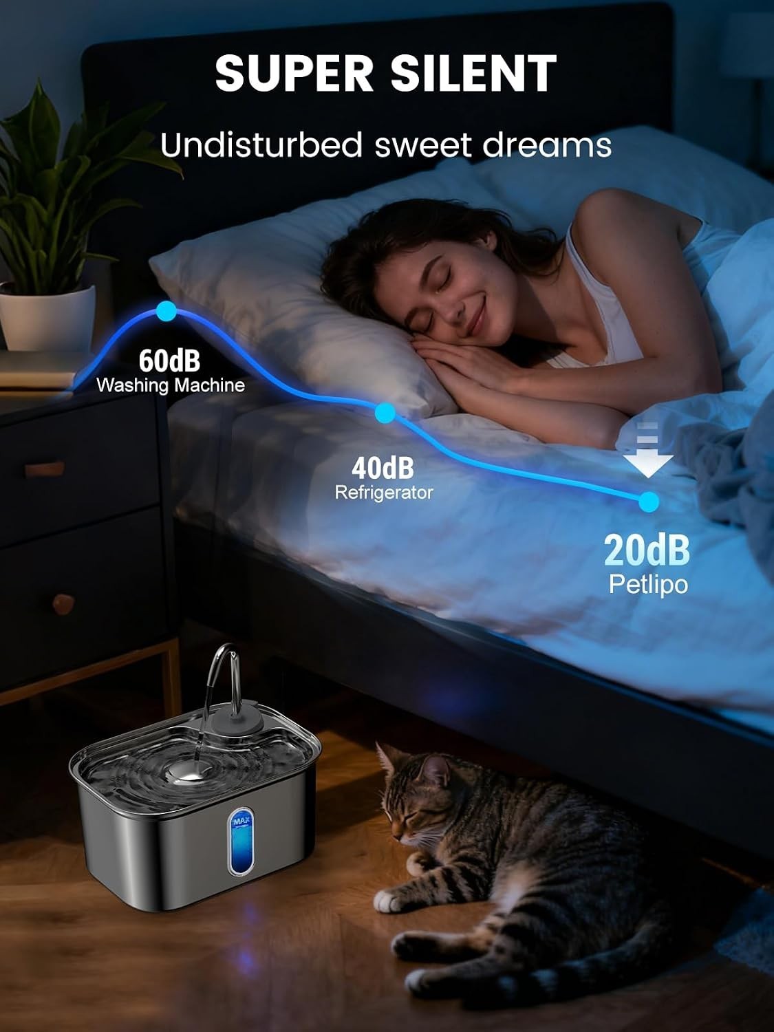 2.5L/85Oz Cat Water Fountain Stainless Steel Quiet | Kitty Spout Cat F - Image 6