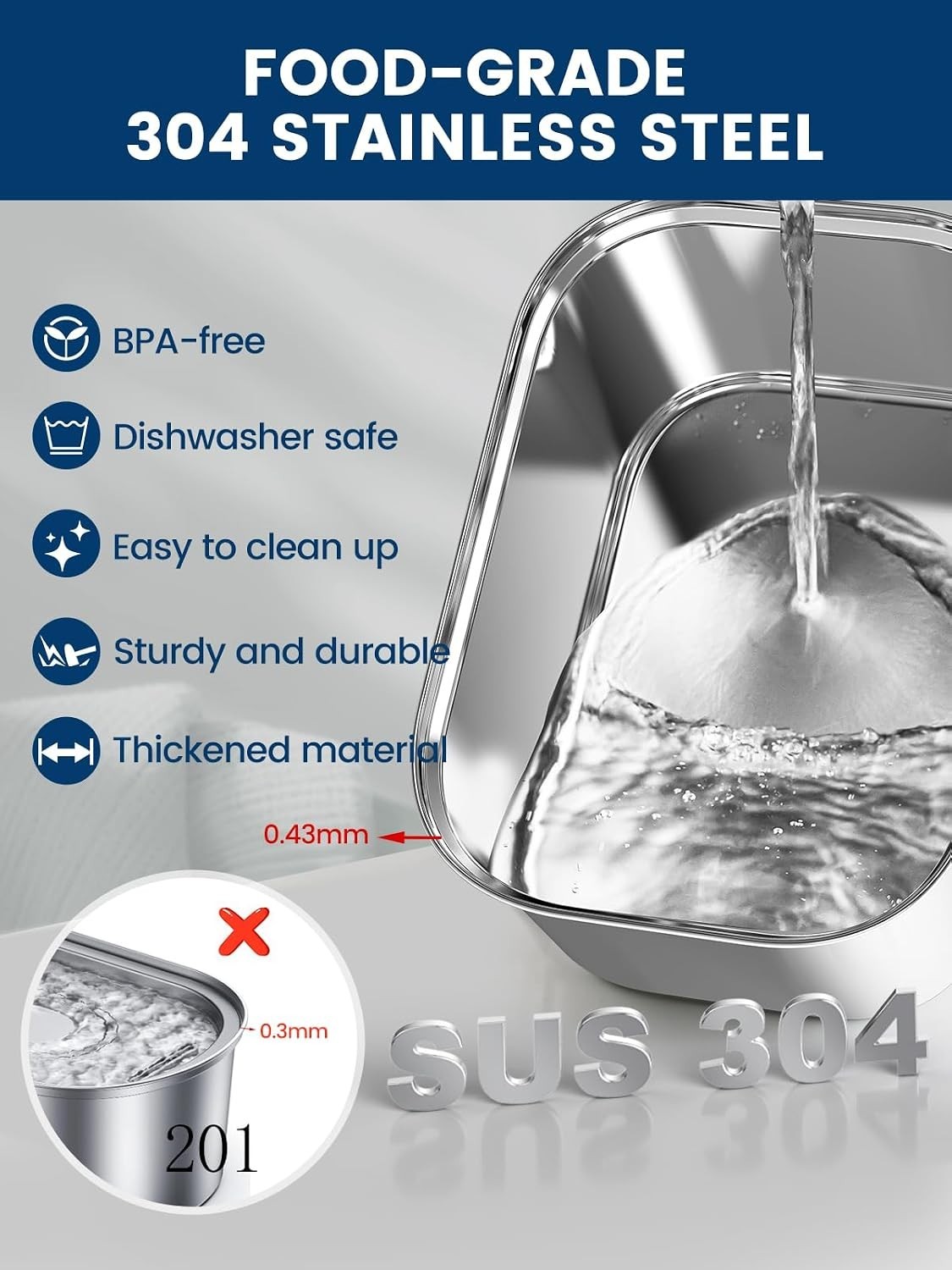 2.5L/85Oz Cat Water Fountain Stainless Steel Quiet | Kitty Spout Cat F - Image 7