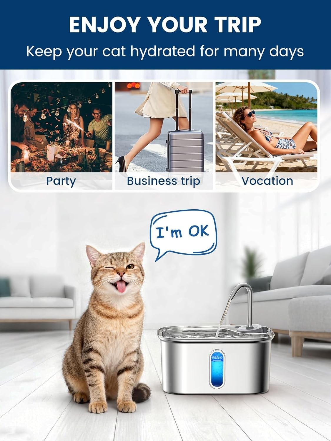 2.5L/85Oz Cat Water Fountain Stainless Steel Quiet | Kitty Spout Cat F - Image 9
