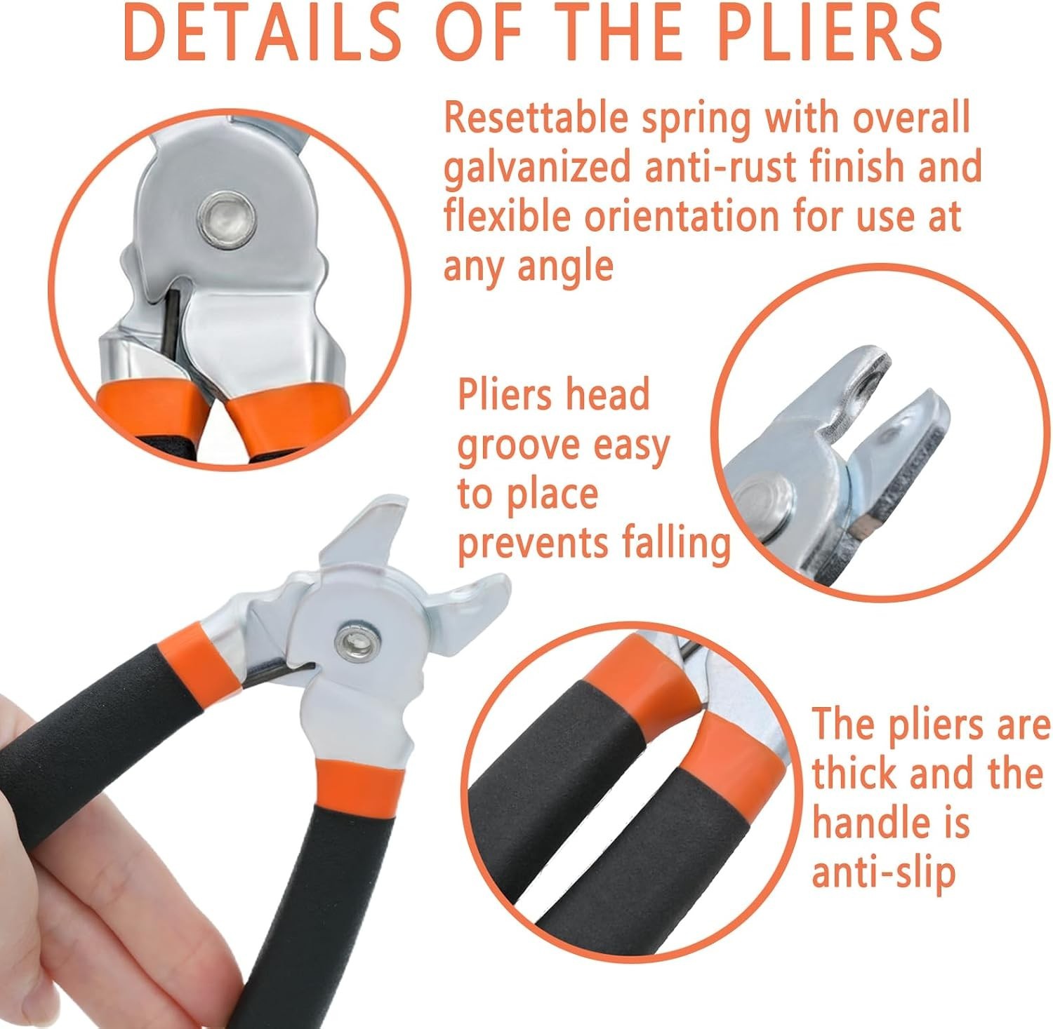 Bent Hog Ring Pliers Kit with 100 pcs Galvanized Hog Rings (3/8", 1/2", 3/4", - Image 2