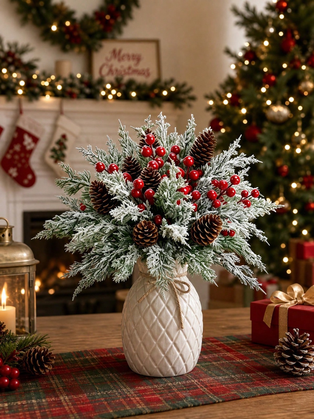 New 42pcs Christmas Artificial Floral Set Pinecones Red Berries Pine Branches - Image 2