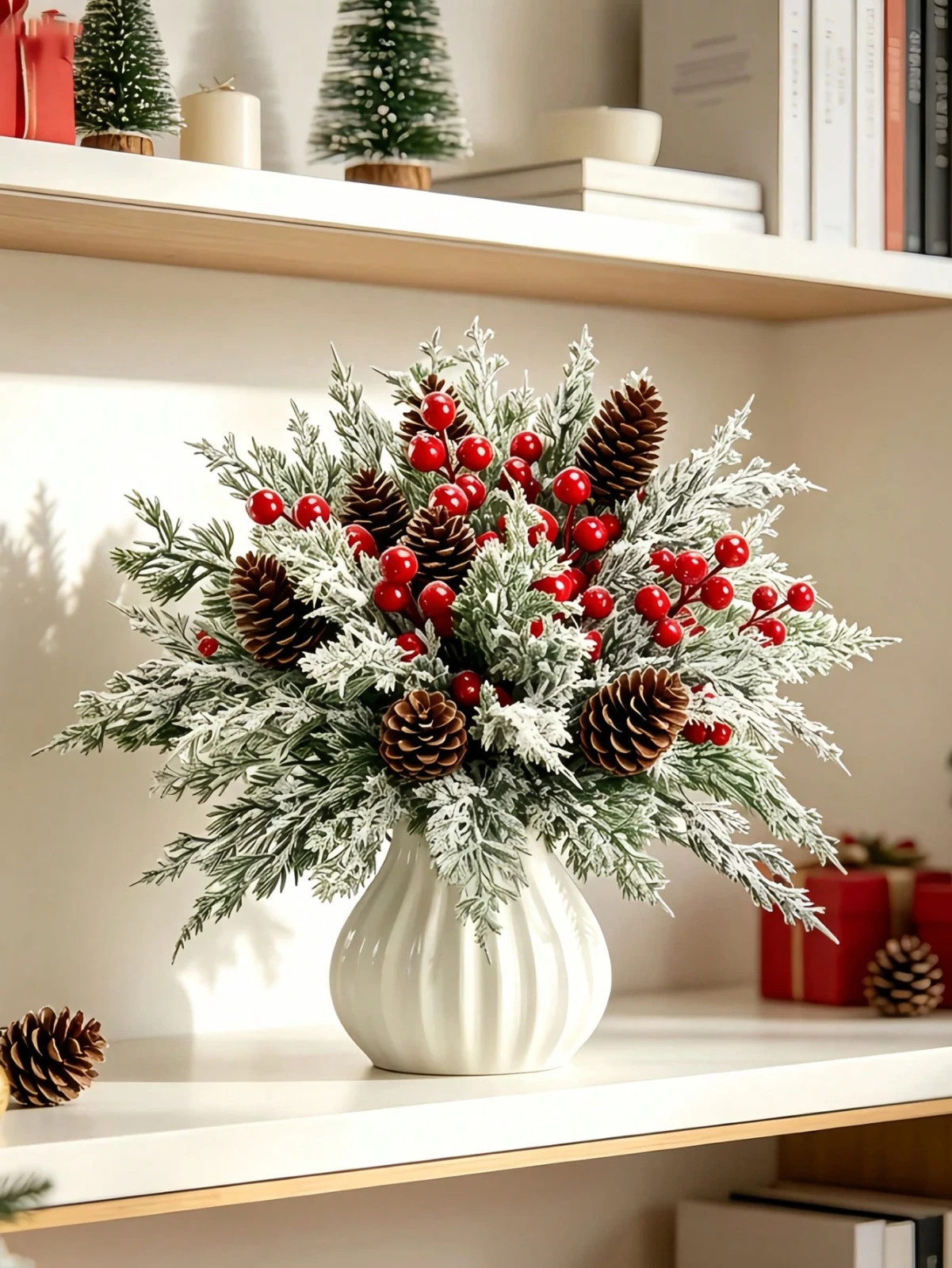 New 42pcs Christmas Artificial Floral Set Pinecones Red Berries Pine Branches - Image 3