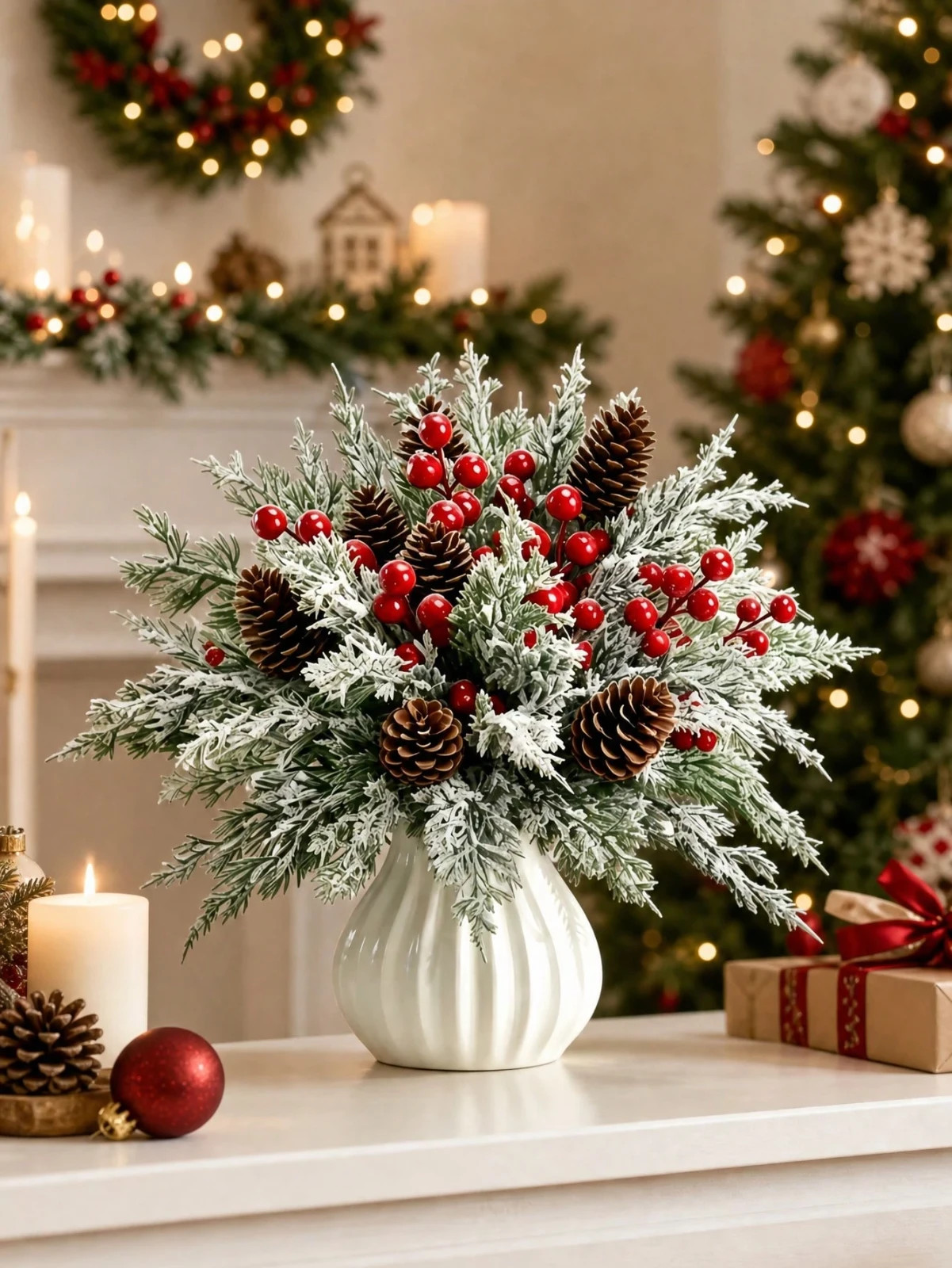 New 42pcs Christmas Artificial Floral Set Pinecones Red Berries Pine Branches - Image 4