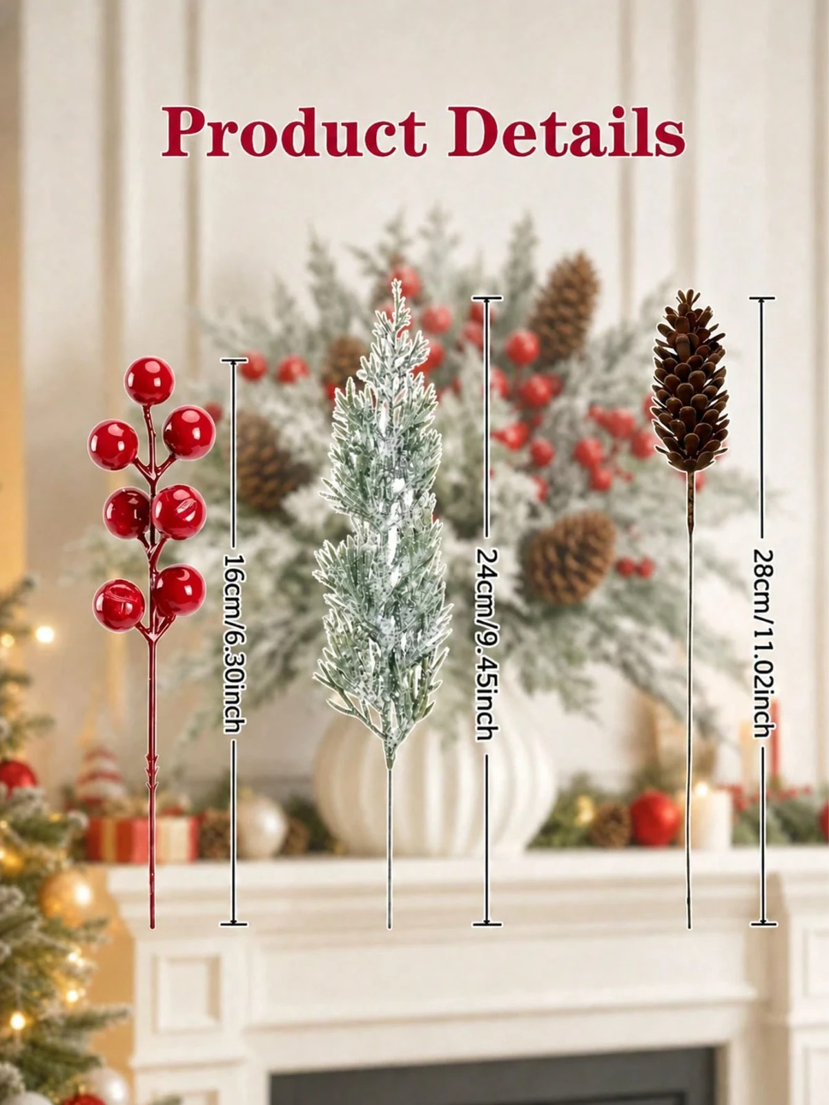 New 42pcs Christmas Artificial Floral Set Pinecones Red Berries Pine Branches - Image 6