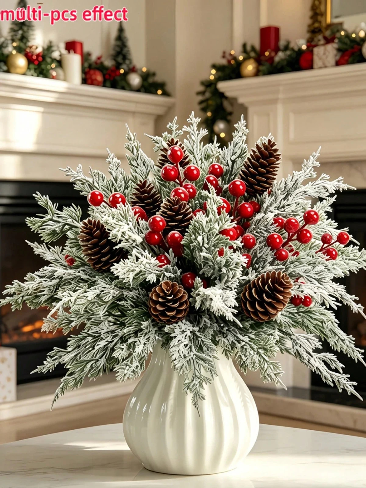 New 42pcs Christmas Artificial Floral Set Pinecones Red Berries Pine Branches - Image 7
