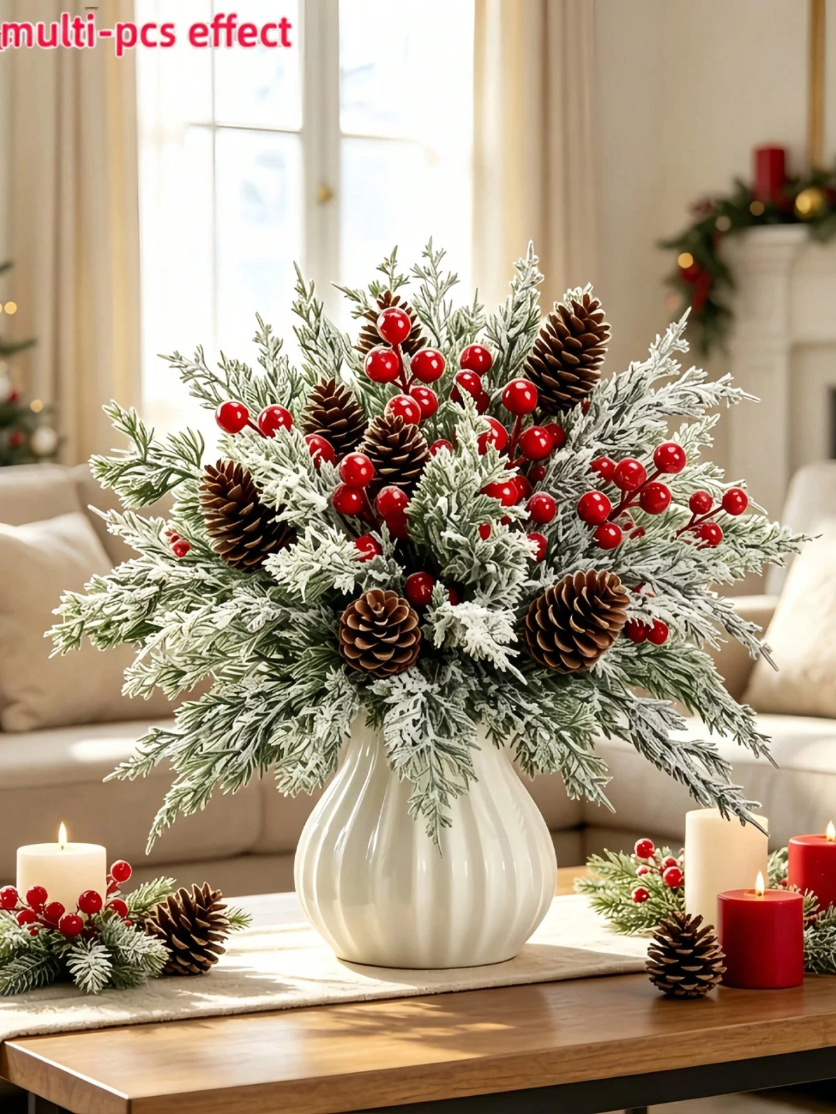 New 42pcs Christmas Artificial Floral Set Pinecones Red Berries Pine Branches - Image 12