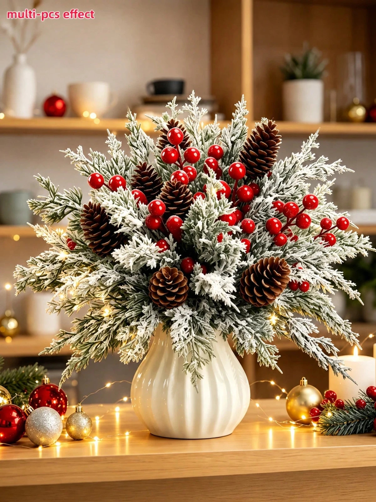 New 42pcs Christmas Artificial Floral Set Pinecones Red Berries Pine Branches - Image 13