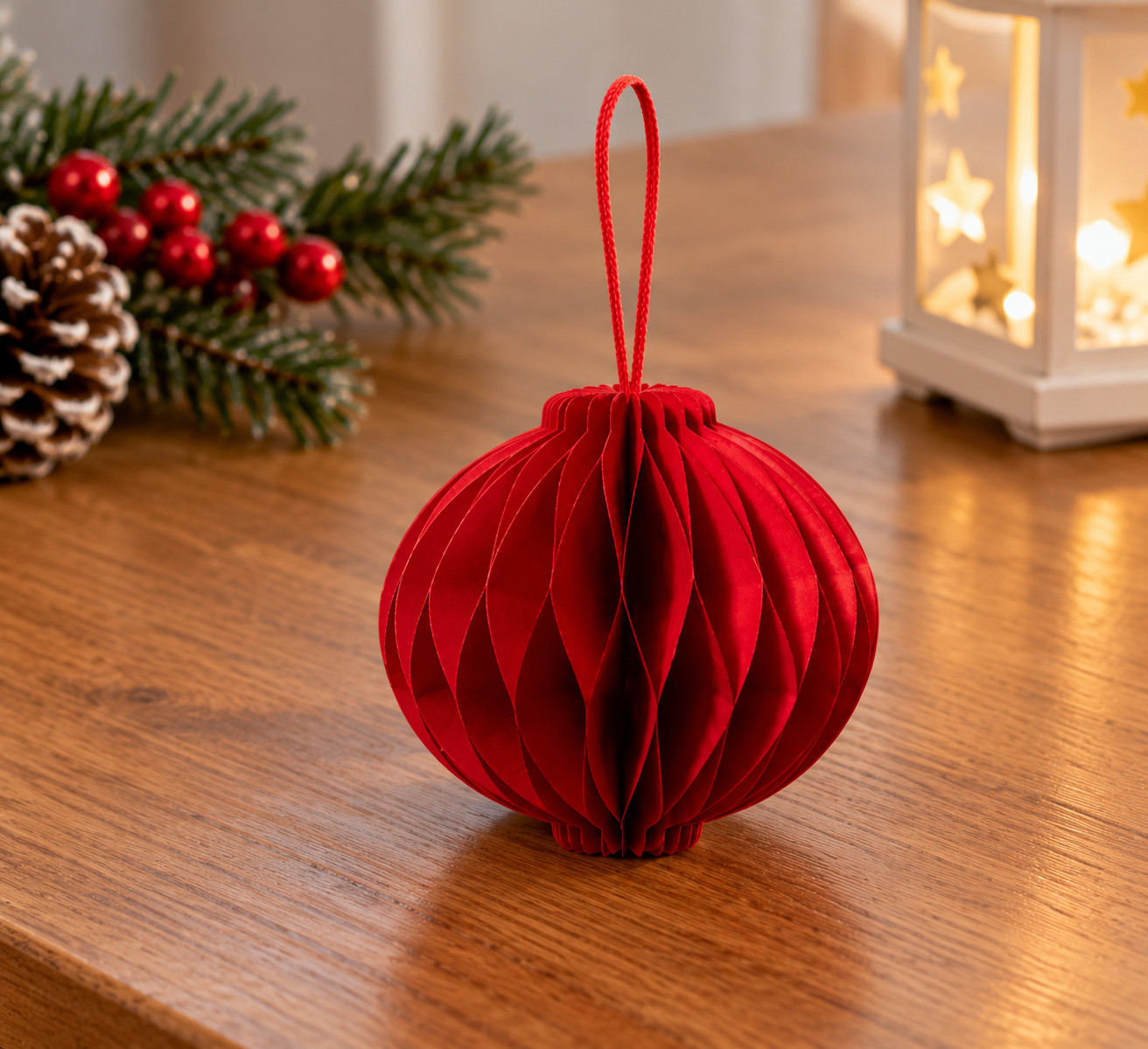New Christmas 3d Red Paper Honeycomb Pom Poms Home Party Tree Decorations - Image 4