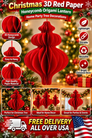 New Christmas 3d Red Paper Honeycomb Origami Lantern Home Party Tree Decorations