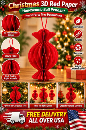 New Christmas 3d Red Paper Honeycomb Ball Pendant Home Party Tree Decorations